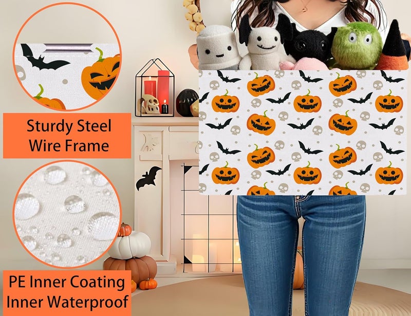BOOHIT Large Halloween Themed Candy Gift Boo Basket for Kids Baby Personalized Adults Storage Bin Fall Decor(Bat Pumpkin) - Image 3